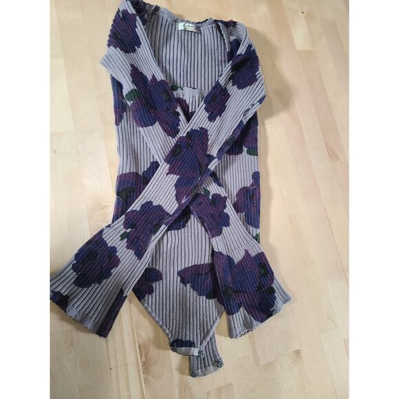 Free People Floral Knit Square Neckline Fairy Whimsygoth Bodysuit - Picture 3 of 9